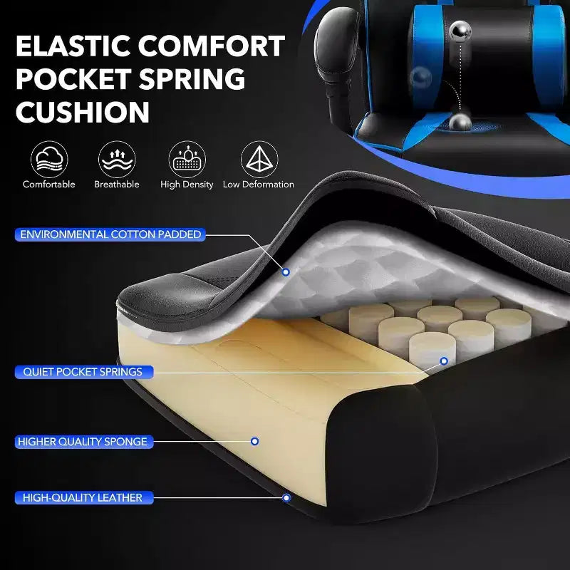 Sedia da Gaming Ergonomica, Sedia da Ufficio in PU con Schienale Alto, Poggiapiedi Retrattile, Regolabile in Altezza, Supporto Lombare e Poggiatesta Regolabili, Sedia Girevole da Ufficio