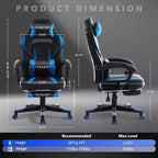 Sedia da Gaming Ergonomica, Sedia da Ufficio in PU con Schienale Alto, Poggiapiedi Retrattile, Regolabile in Altezza, Supporto Lombare e Poggiatesta Regolabili, Sedia Girevole da Ufficio