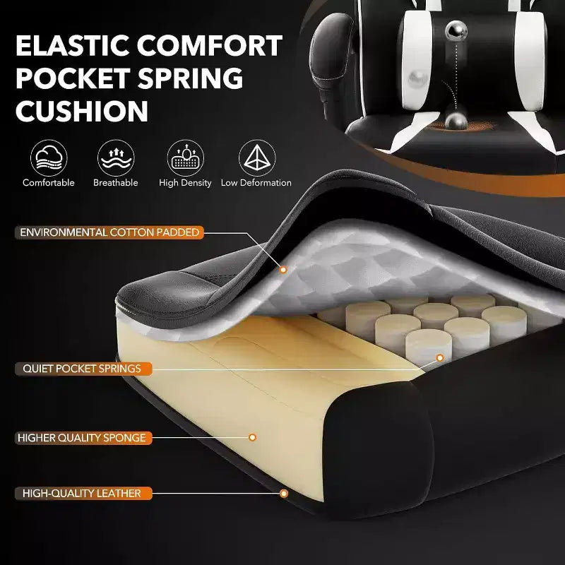 Sedia da Gaming Ergonomica, Sedia da Ufficio in PU con Schienale Alto, Poggiapiedi Retrattile, Regolabile in Altezza, Supporto Lombare e Poggiatesta Regolabili, Sedia Girevole da Ufficio
