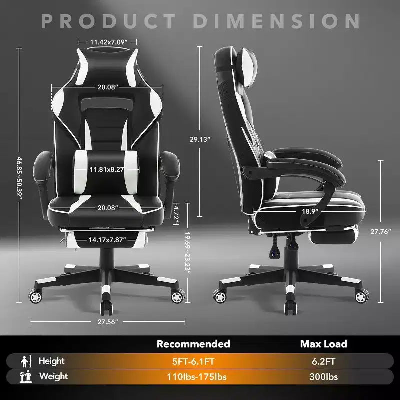 Sedia da Gaming Ergonomica, Sedia da Ufficio in PU con Schienale Alto, Poggiapiedi Retrattile, Regolabile in Altezza, Supporto Lombare e Poggiatesta Regolabili, Sedia Girevole da Ufficio