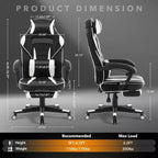 Sedia da Gaming Ergonomica, Sedia da Ufficio in PU con Schienale Alto, Poggiapiedi Retrattile, Regolabile in Altezza, Supporto Lombare e Poggiatesta Regolabili, Sedia Girevole da Ufficio