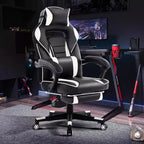 Sedia da Gaming Ergonomica, Sedia da Ufficio in PU con Schienale Alto, Poggiapiedi Retrattile, Regolabile in Altezza, Supporto Lombare e Poggiatesta Regolabili, Sedia Girevole da Ufficio