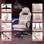 Sedia da Gaming Ergonomica, Sedia da Ufficio in PU con Schienale Alto, Poggiapiedi Retrattile, Regolabile in Altezza, Supporto Lombare e Poggiatesta Regolabili, Sedia Girevole da Ufficio