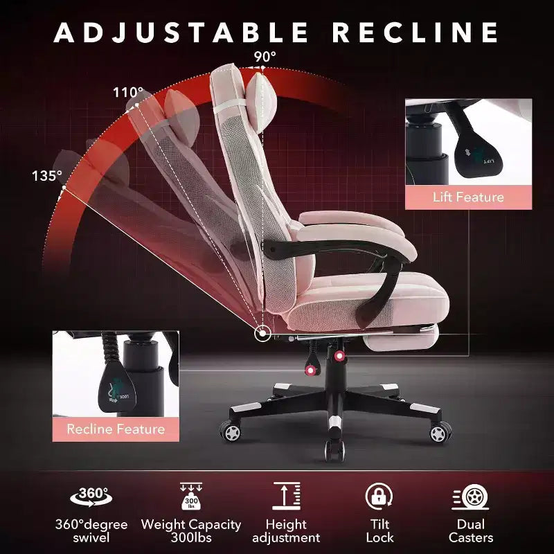 Sedia da Gaming Ergonomica, Sedia da Ufficio in PU con Schienale Alto, Poggiapiedi Retrattile, Regolabile in Altezza, Supporto Lombare e Poggiatesta Regolabili, Sedia Girevole da Ufficio