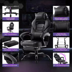 Sedia da Gaming Ergonomica, Sedia da Ufficio in PU con Schienale Alto, Poggiapiedi Retrattile, Regolabile in Altezza, Supporto Lombare e Poggiatesta Regolabili, Sedia Girevole da Ufficio