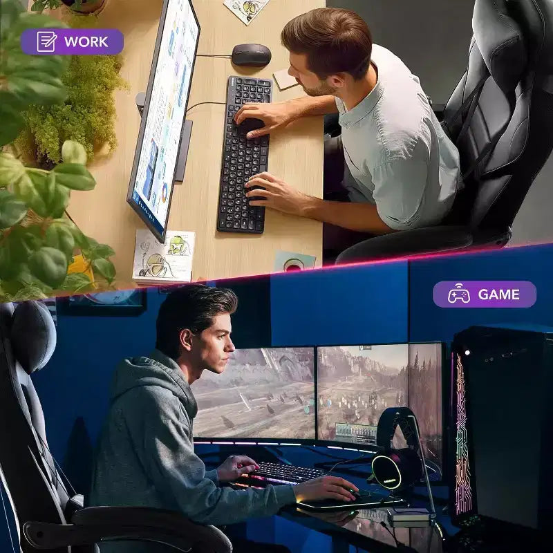 Sedia da Gaming Ergonomica, Sedia da Ufficio in PU con Schienale Alto, Poggiapiedi Retrattile, Regolabile in Altezza, Supporto Lombare e Poggiatesta Regolabili, Sedia Girevole da Ufficio