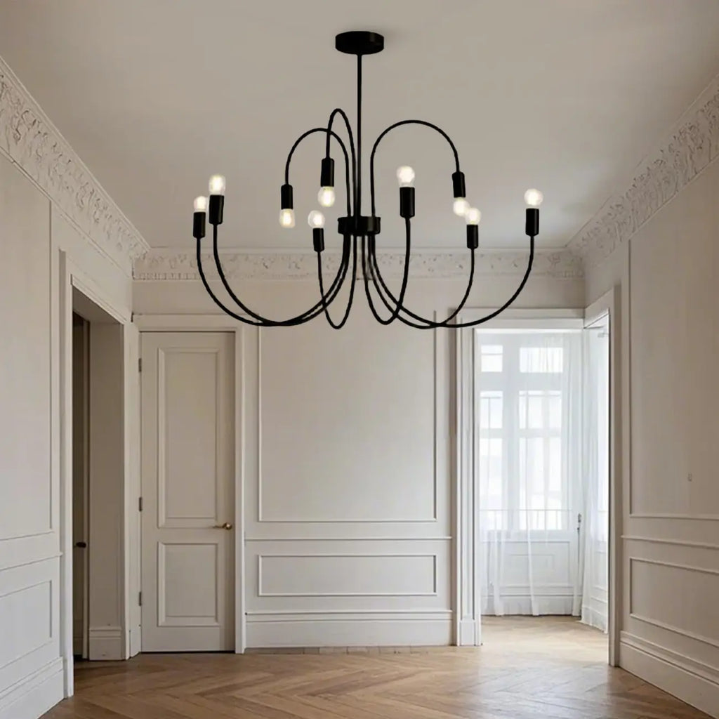 Lampadario industriale nero a 2 livelli per interni moderni