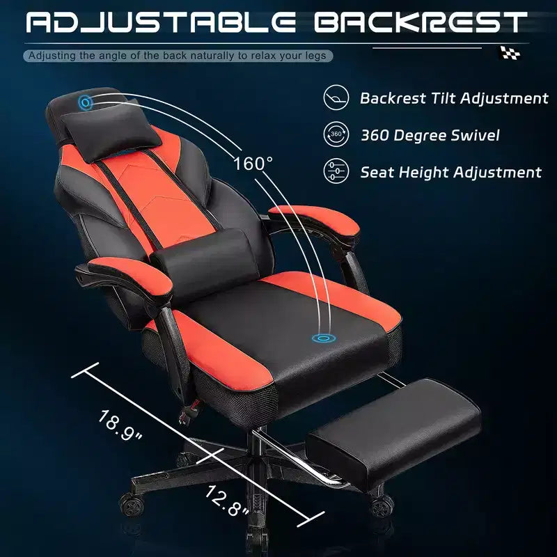 Chaises de Jeu Celebalcony pour Adultes avec Repose-Pieds, Dossier Haut, Support Lombaire Massant, Chaises d'Ordinateur Pivotantes à 360° et Réglables en Hauteur