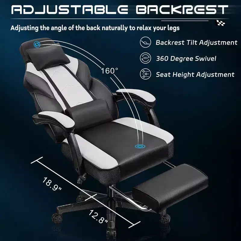 Chaises de Jeu Celebalcony pour Adultes avec Repose-Pieds, Dossier Haut, Support Lombaire Massant, Chaises d'Ordinateur Pivotantes à 360° et Réglables en Hauteur