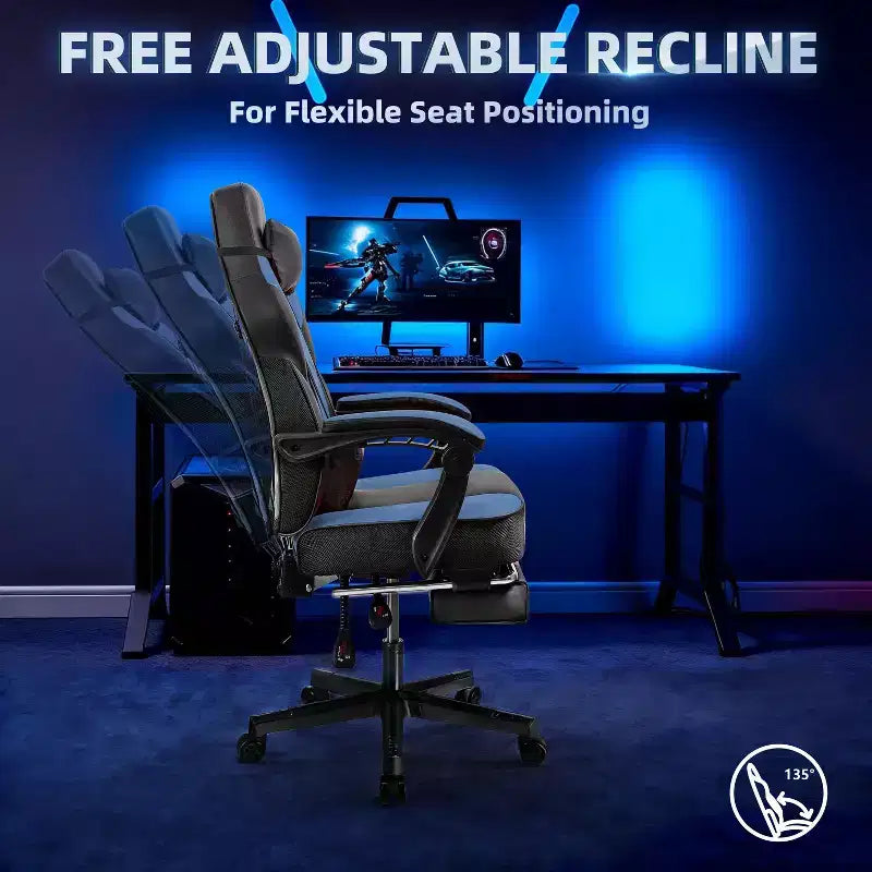 Chaises de Jeu Celebalcony pour Adultes avec Repose-Pieds, Dossier Haut, Support Lombaire Massant, Chaises d'Ordinateur Pivotantes à 360° et Réglables en Hauteur