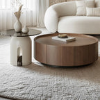 Table basse ronde moderne et élégante en bois marron avec tiroir
