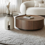 Table basse ronde moderne et élégante en bois marron avec tiroir
