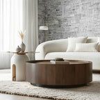 Table basse ronde moderne et élégante en bois marron avec tiroir