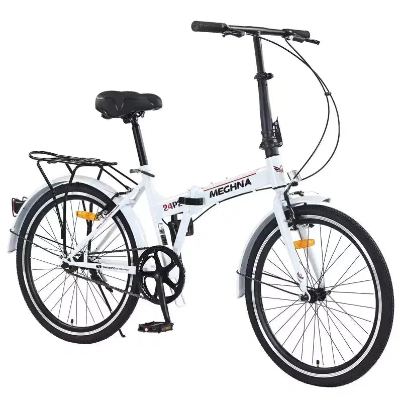 NAYSAYE Bicicletta Pieghevole da 24 Pollici per Adulti con Parafanghi, Telaio in Acciaio, Monovelocità, Bici da Città, Bianco Chiaro, 63*22.83*45.6