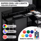 Bureau gaming en L Bestier avec lumières LED RVB, station de chargement USB, prise électrique, support d'écran et étagères de rangement