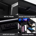 Bureau gaming en L Bestier avec lumières LED RVB, station de chargement USB, prise électrique, support d'écran et étagères de rangement
