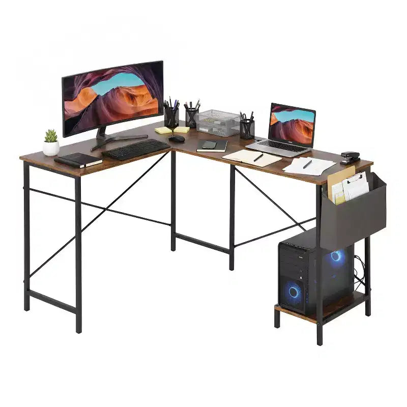 BestMassage Bureau d'ordinateur moderne en L pour bureau à domicile, bureau de jeu robuste avec support CPU et sac de rangement