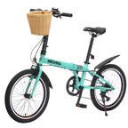 Bici Pieghevole da 20 Pollici per Adulti con Cestino, Supporto per Telefono e Parafanghi, Telaio in Acciaio, 6 Velocità, Bici da Città, Freni a V Doppi, Bici Portatile Compatta