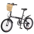 Bici Pieghevole da 20 Pollici per Adulti con Cestino, Supporto per Telefono e Parafanghi, Telaio in Acciaio, 6 Velocità, Bici da Città, Freni a V Doppi, Bici Portatile Compatta