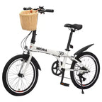 Bici Pieghevole da 20 Pollici per Adulti con Cestino, Supporto per Telefono e Parafanghi, Telaio in Acciaio, 6 Velocità, Bici da Città, Freni a V Doppi, Bici Portatile Compatta