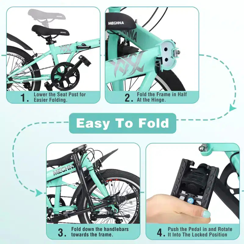 Bici Pieghevole da 20 Pollici per Adulti con Cestino, Supporto per Telefono e Parafanghi, Telaio in Acciaio, 6 Velocità, Bici da Città, Freni a V Doppi, Bici Portatile Compatta