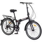Bici Pieghevole da Città 24 Pollici, Telaio in Acciaio, 7 Velocità, Bici Pieghevole, Bici, Telaio in Acciaio ad Alta Resistenza, Freni V-Brake