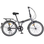 Bici Pieghevole da Città 24 Pollici, Telaio in Acciaio, 7 Velocità, Bici Pieghevole, Bici, Telaio in Acciaio ad Alta Resistenza, Freni V-Brake