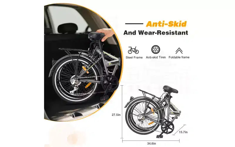Bici Pieghevole da Città 24 Pollici, Telaio in Acciaio, 7 Velocità, Bici Pieghevole, Bici, Telaio in Acciaio ad Alta Resistenza, Freni V-Brake