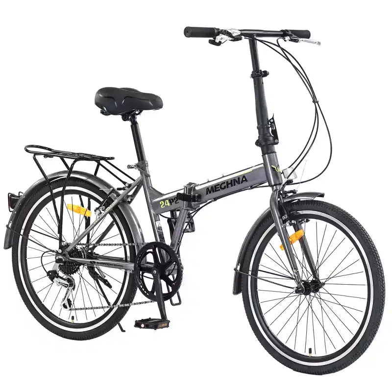 Bici Pieghevole da Città 24 Pollici, Telaio in Acciaio, 7 Velocità, Bici Pieghevole, Bici, Telaio in Acciaio ad Alta Resistenza, Freni V-Brake