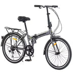Bici Pieghevole da Città 24 Pollici, Telaio in Acciaio, 7 Velocità, Bici Pieghevole, Bici, Telaio in Acciaio ad Alta Resistenza, Freni V-Brake