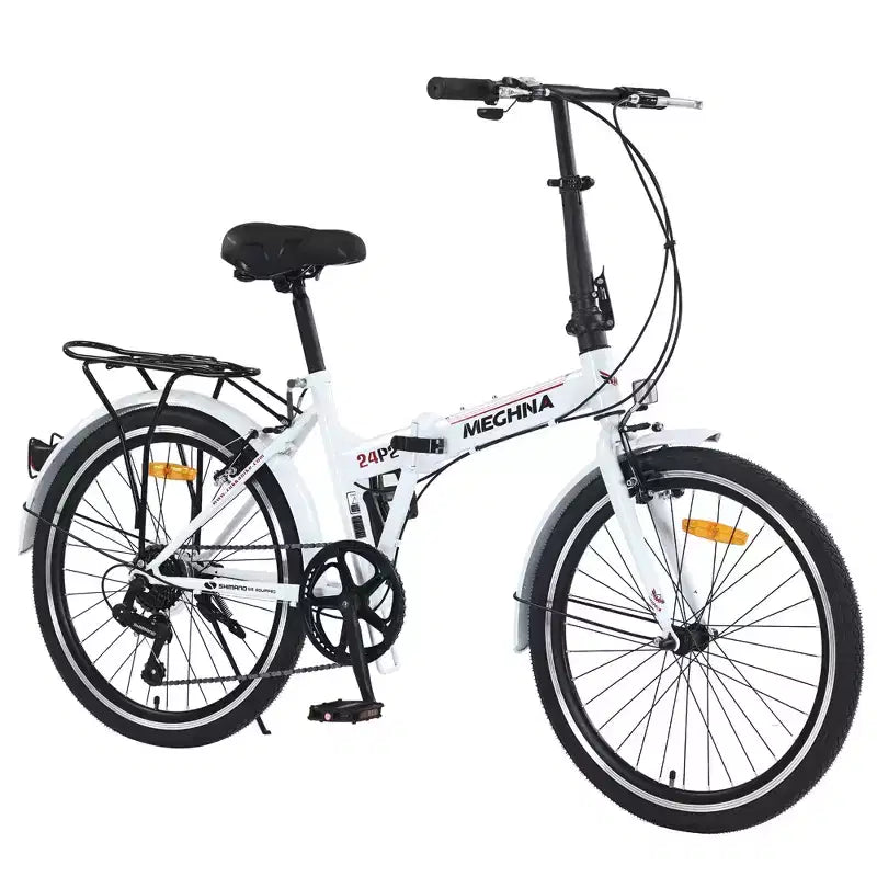 Bici Pieghevole da Città 24 Pollici, Telaio in Acciaio, 7 Velocità, Bici Pieghevole, Bici, Telaio in Acciaio ad Alta Resistenza, Freni V-Brake