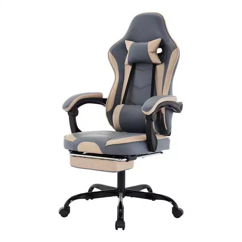 Sedia da gaming MAYEERTY, sedia da computer ergonomica con poggiapiedi e supporto lombare massaggiante, sedia da videogioco girevole regolabile in altezza blu beige