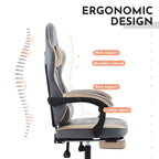 Sedia da gaming MAYEERTY, sedia da computer ergonomica con poggiapiedi e supporto lombare massaggiante, sedia da videogioco girevole regolabile in altezza blu beige