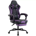MAYEERTY Sedia Gaming, Sedia da Ufficio Ergonomica con Poggiapiedi e Supporto Lombare Massaggiante, Sedia da Videogiochi Girevole Regolabile in Altezza Viola Nero
