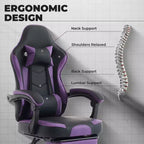 MAYEERTY Sedia Gaming, Sedia da Ufficio Ergonomica con Poggiapiedi e Supporto Lombare Massaggiante, Sedia da Videogiochi Girevole Regolabile in Altezza Viola Nero