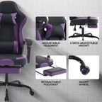 MAYEERTY Sedia Gaming, Sedia da Ufficio Ergonomica con Poggiapiedi e Supporto Lombare Massaggiante, Sedia da Videogiochi Girevole Regolabile in Altezza Viola Nero