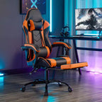 Chaise de jeu MAYEERTY avec repose-pieds, chaise d'ordinateur ergonomique avec appui-tête et support lombaire, chaises de jeu vidéo réglables en hauteur Noir Orange