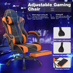 Chaise de jeu MAYEERTY avec repose-pieds, chaise d'ordinateur ergonomique avec appui-tête et support lombaire, chaises de jeu vidéo réglables en hauteur Noir Orange