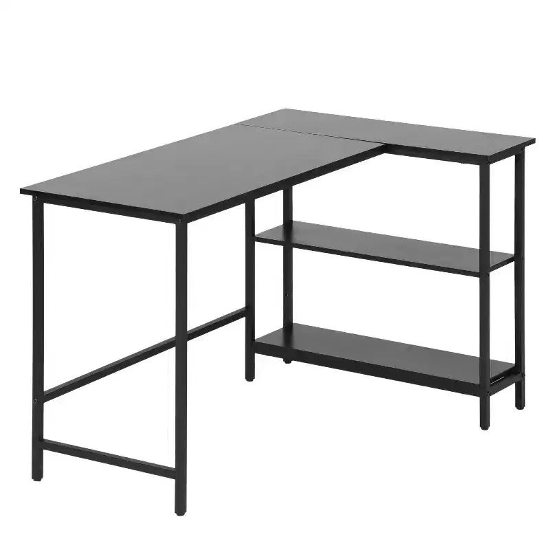 BestMassage 39in/43in Modern L-Shaped Desk with 3-Tier Shelf Corner Desk for Home Office, Gaming & Study, Black