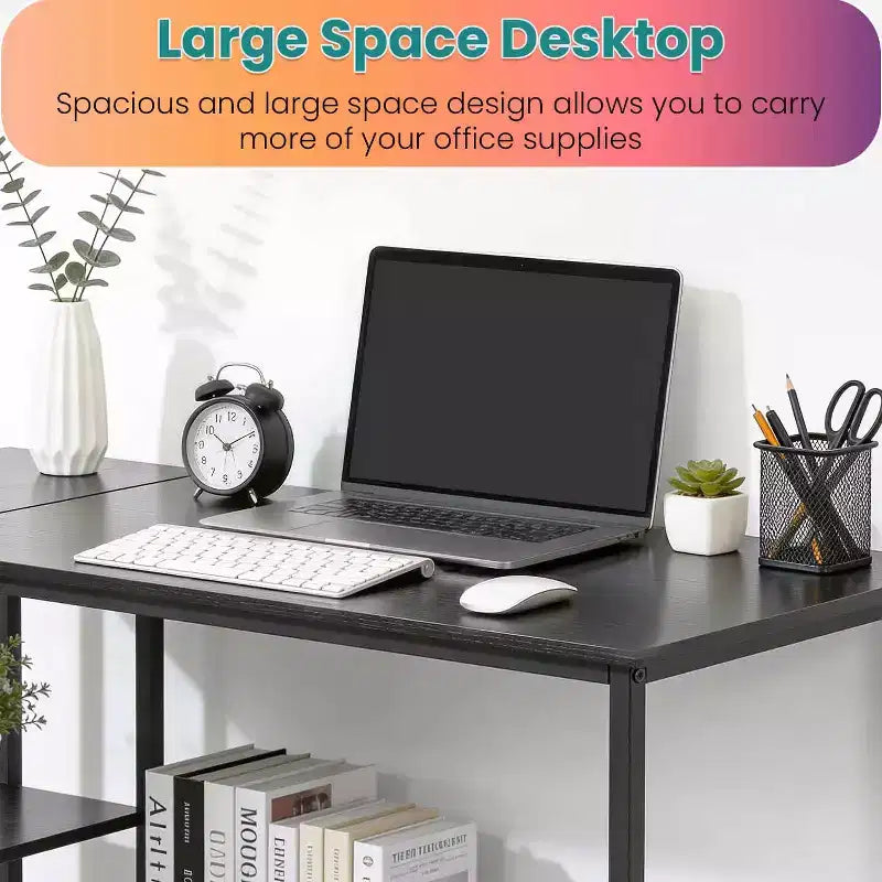 BestMassage Bureau d'angle en L moderne de 99 cm/109 cm avec étagère à 3 niveaux pour bureau à domicile, jeux et études, noir