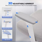 Chaise de bureau ergonomique à dossier haut, chaise de jeu en maille respirante avec support lombaire réglable et accoudoirs 3D