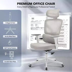 Chaise de bureau ergonomique à dossier haut, chaise de jeu en maille respirante avec support lombaire réglable et accoudoirs 3D