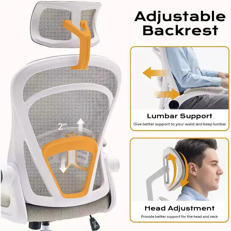 Chaise de bureau ergonomique, chaise de bureau d'ordinateur confortable avec accoudoirs relevables, chaise de jeu confortable avec support lombaire pour chambre à coucher, bureau, étudiant, siège large