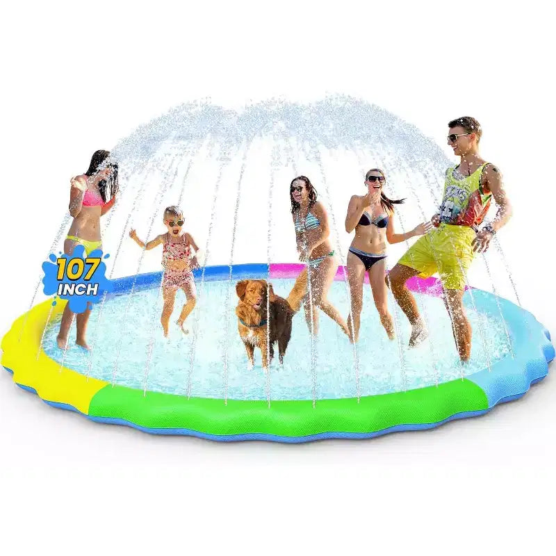 Jasonwell Non-Slip Splash Pad for Kids & Dogs, 107 Thickened Sprinkler Pool, Fun Outdoor Water Toy for Children & Pets, Multicolored