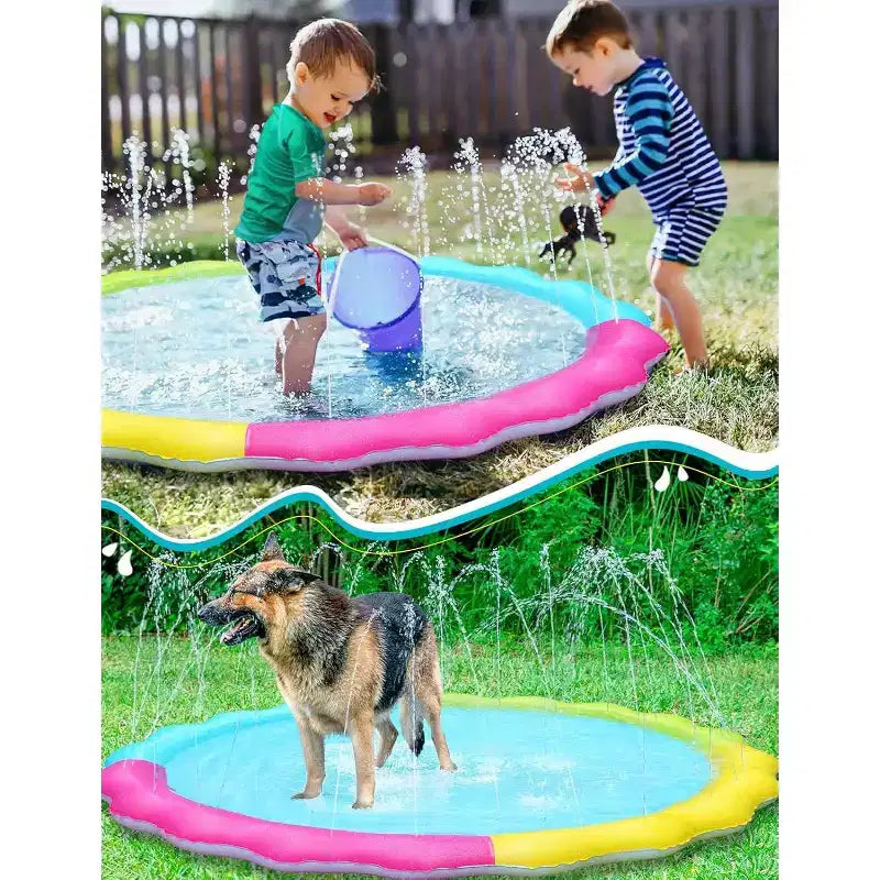 Jasonwell Tapis de jeu antidérapant avec jets d'eau pour enfants et chiens, piscine avec arroseurs épaissie de 107 cm, jouet d'eau d'extérieur amusant pour enfants et animaux de compagnie, multicolore