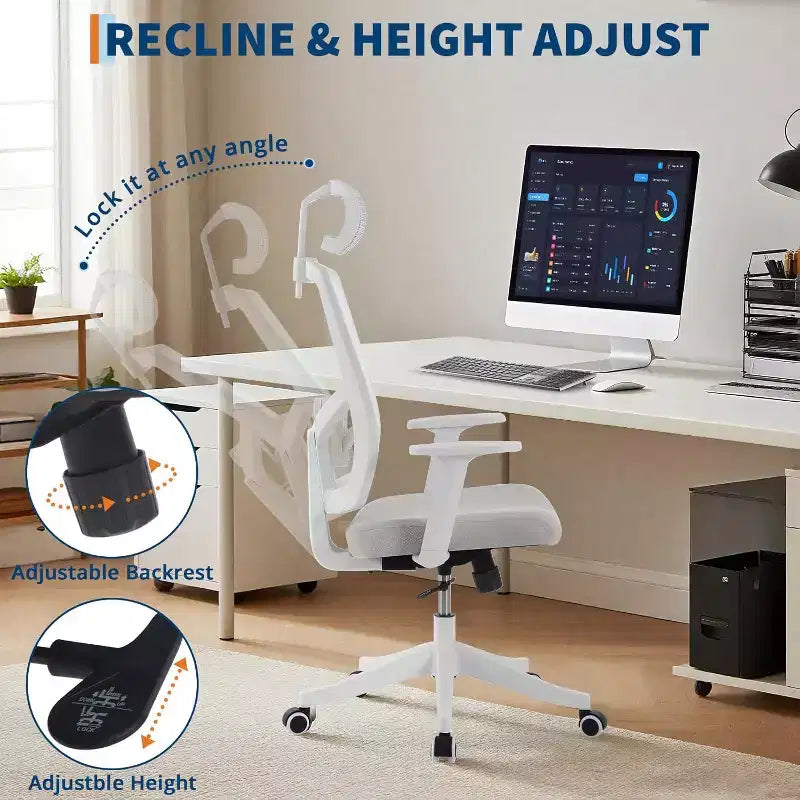 Sedia da Ufficio Ergonomica, Sedia da Scrivania per Computer Comoda con Poggiatesta Imbottito Regolabile, Sedie Gaming con Supporto Lombare Confortevole per Camera da Letto, Studio, Studenti