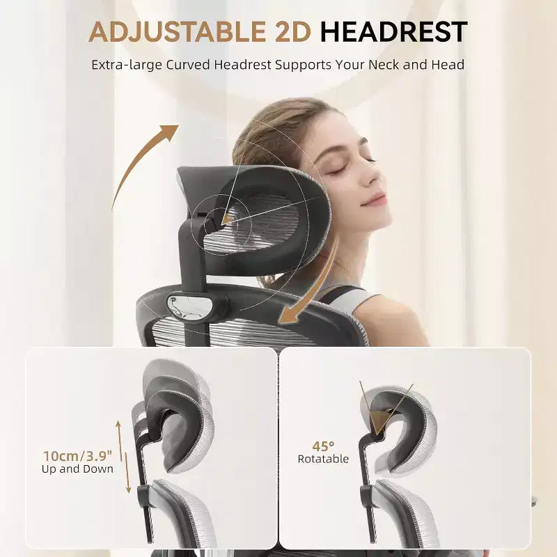 Chaise de bureau ergonomique à dossier haut en maille avec appui-tête réglable, chaise de bureau pivotante à roulettes pour la maison et la salle de jeux