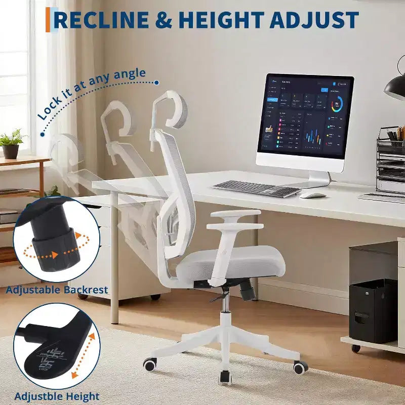 Chaise de bureau ergonomique en maille | Appui-tête rembourré et roulettes | Chaise de jeu/bureau pour salle d'e-sport, bureau, chambre