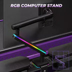 Bureau de jeu RSPGAME 54'' avec support de moniteur RVB, bureau de gamer à LED avec prise de courant, bureau d'ordinateur ergonomique avec boîtes de rangement, noir