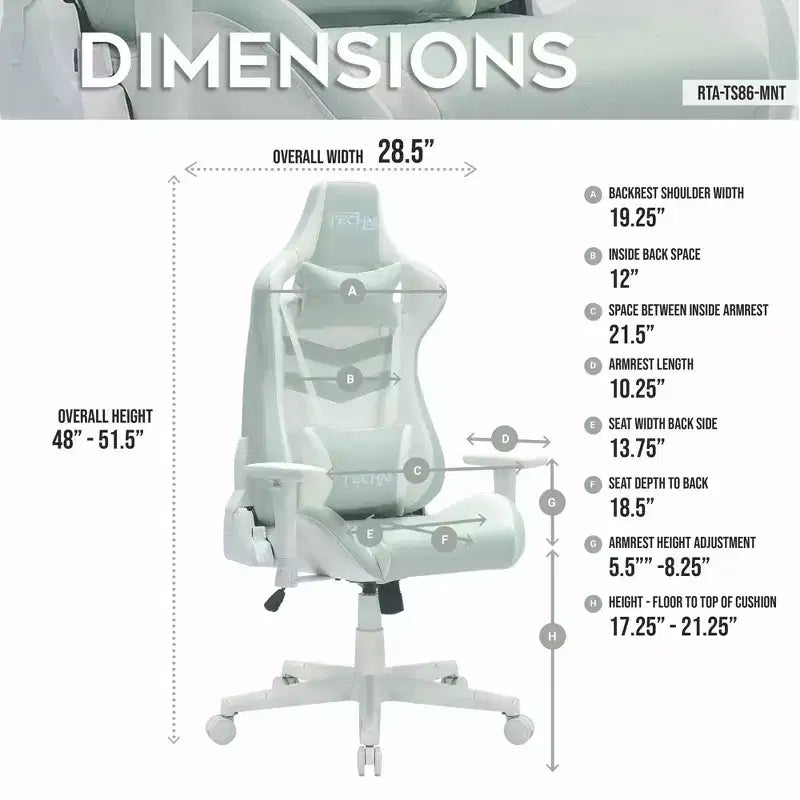 TUYOHW Chaise de jeu pivotante de 136 kg avec hauteur réglable, oreiller lombaire et appui-tête, roulettes, fauteuil de bureau ergonomique pour le bureau et la maison
